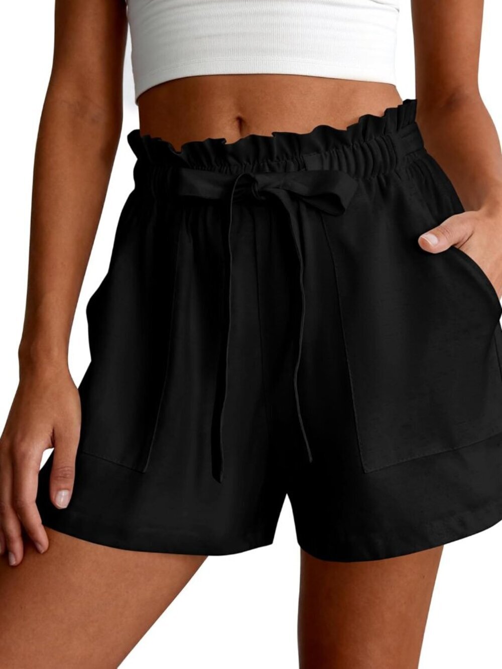 Summer Shorts for Women Casual Ruffle Drawstring High Waist Wide Leg Comfy Loung